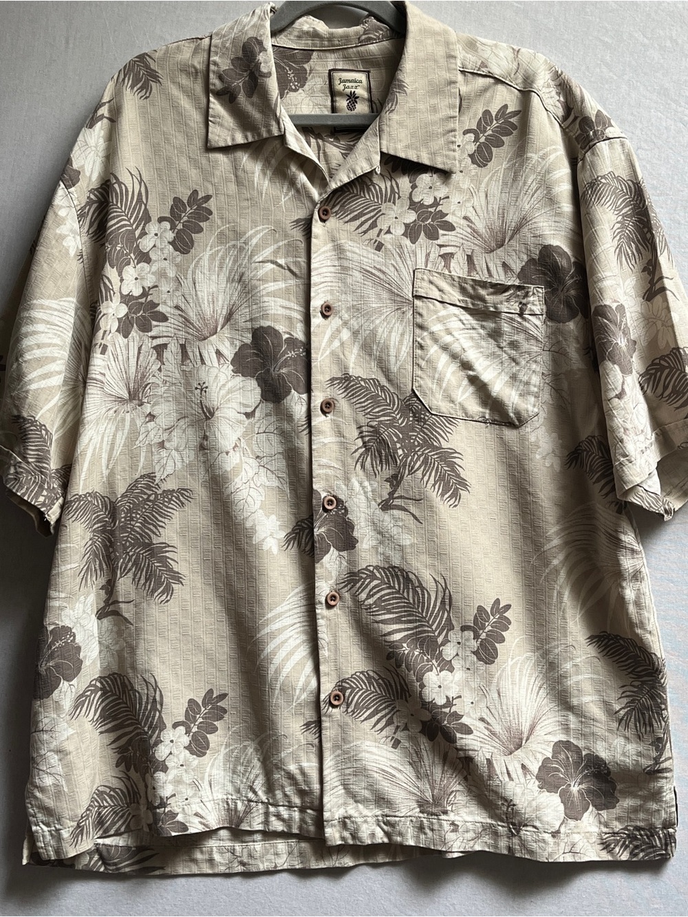 Jamaica Jaxx 100% Silk Tropical Palm Floral Camp Shirt L